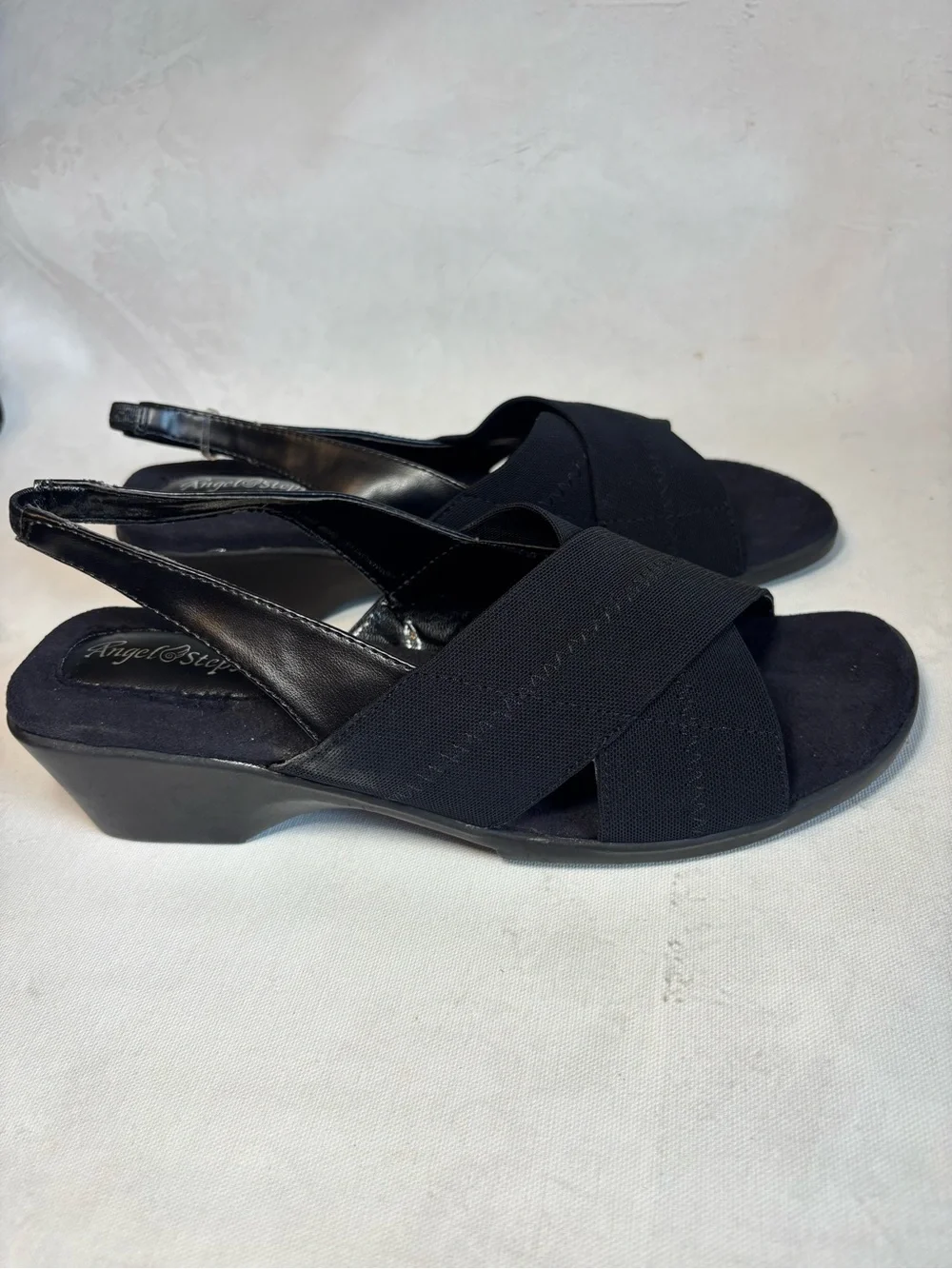 Angel Step Women’s Black Slingback Crisscross Wedge comfort Sandals, 10 Wide